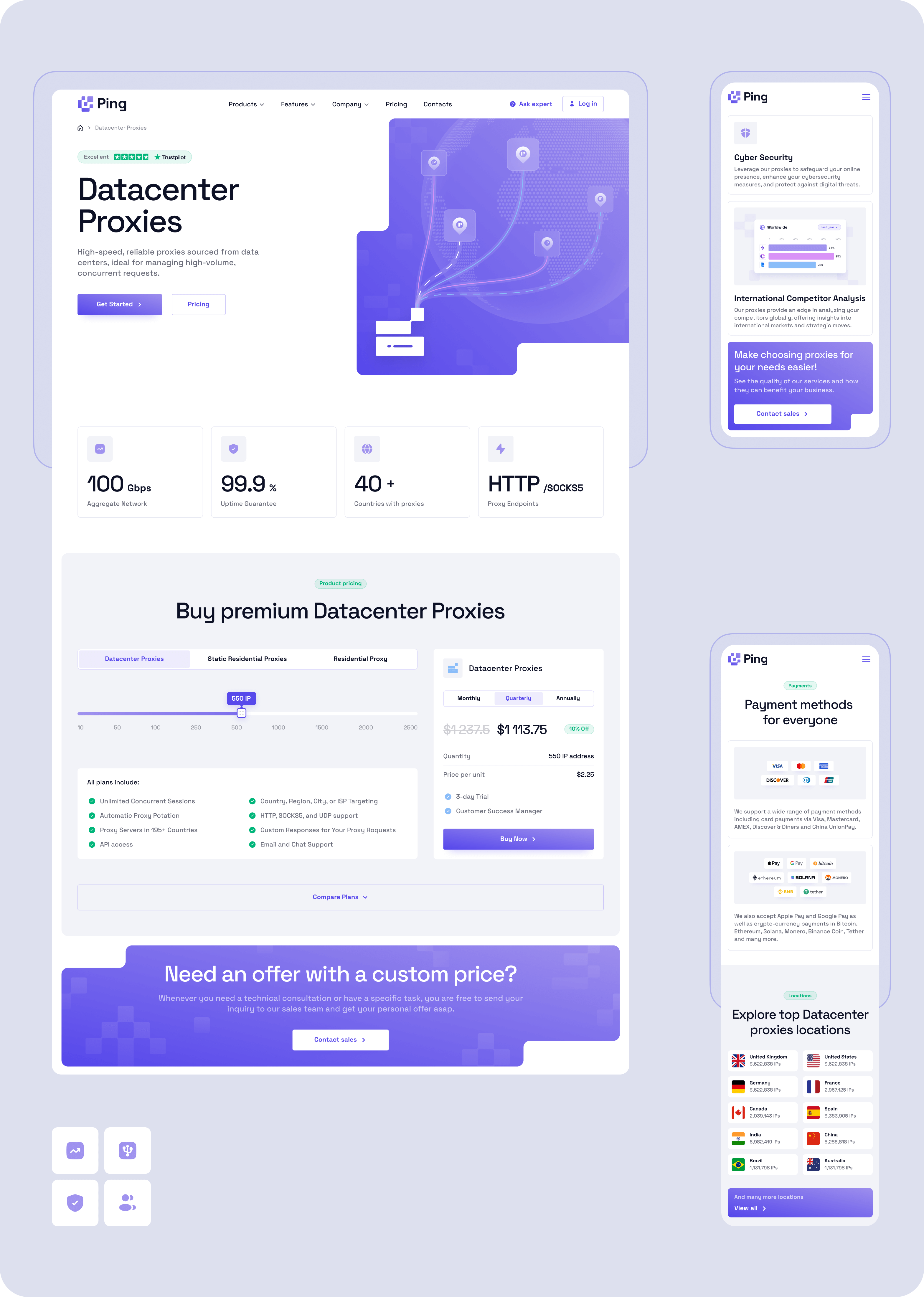 UX/UI design, website development for a SaaS – Ping Proxies - goodface.works