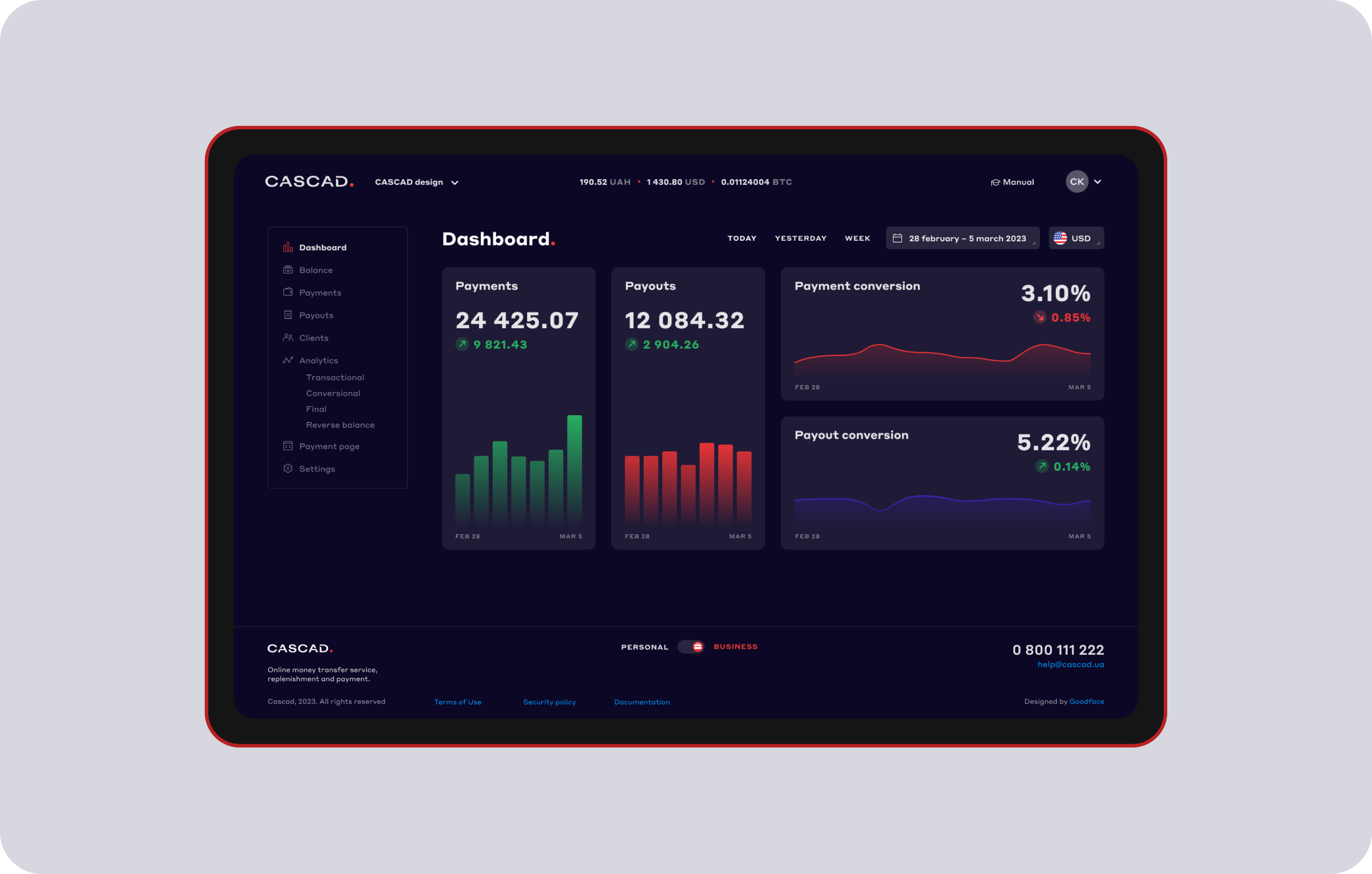 Website design and development. Logo and interface design of a personal account for a payment system - goodface.works