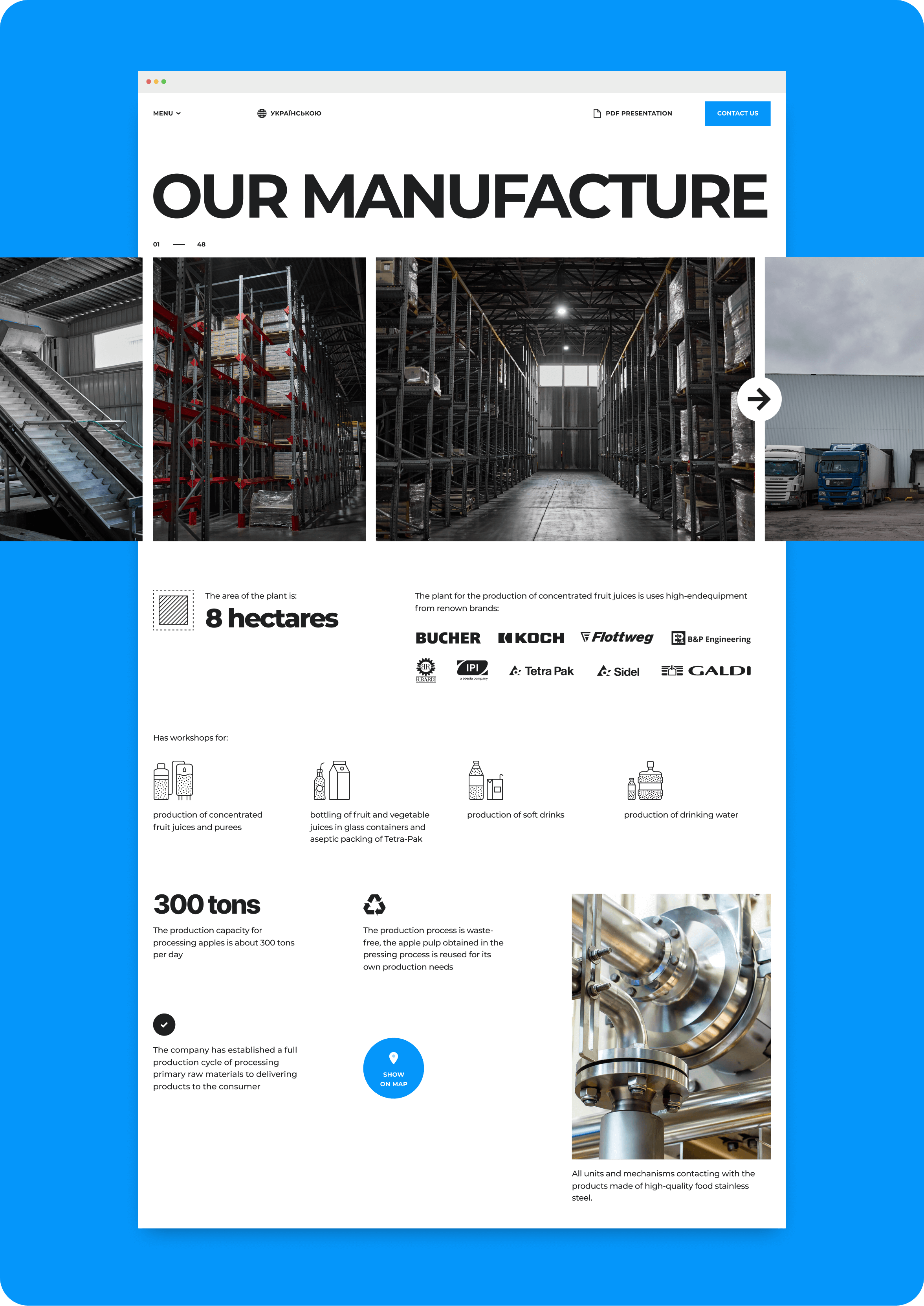 Website development for a group of companies engaged in green energy, juice and water production - goodface.works