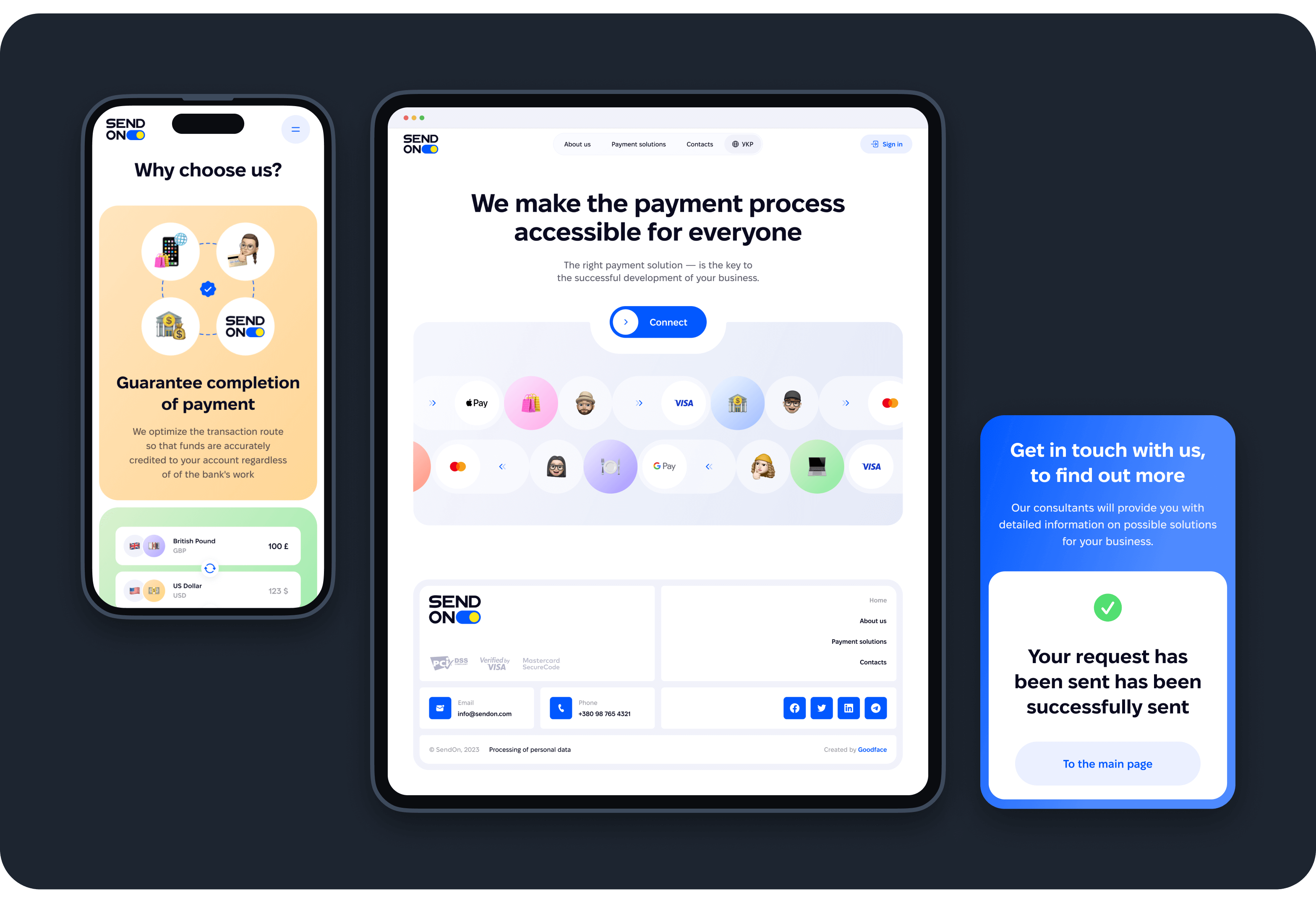 UX/UI Design, website development and brand identity for an online payment service - goodface.works
